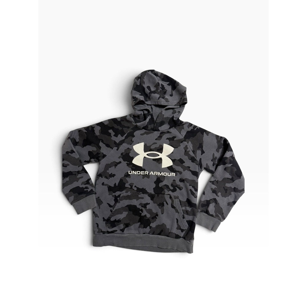 Under Armour Mens Camo Hoodie Grey Black Logo Pullover Sweatshirt Fleece